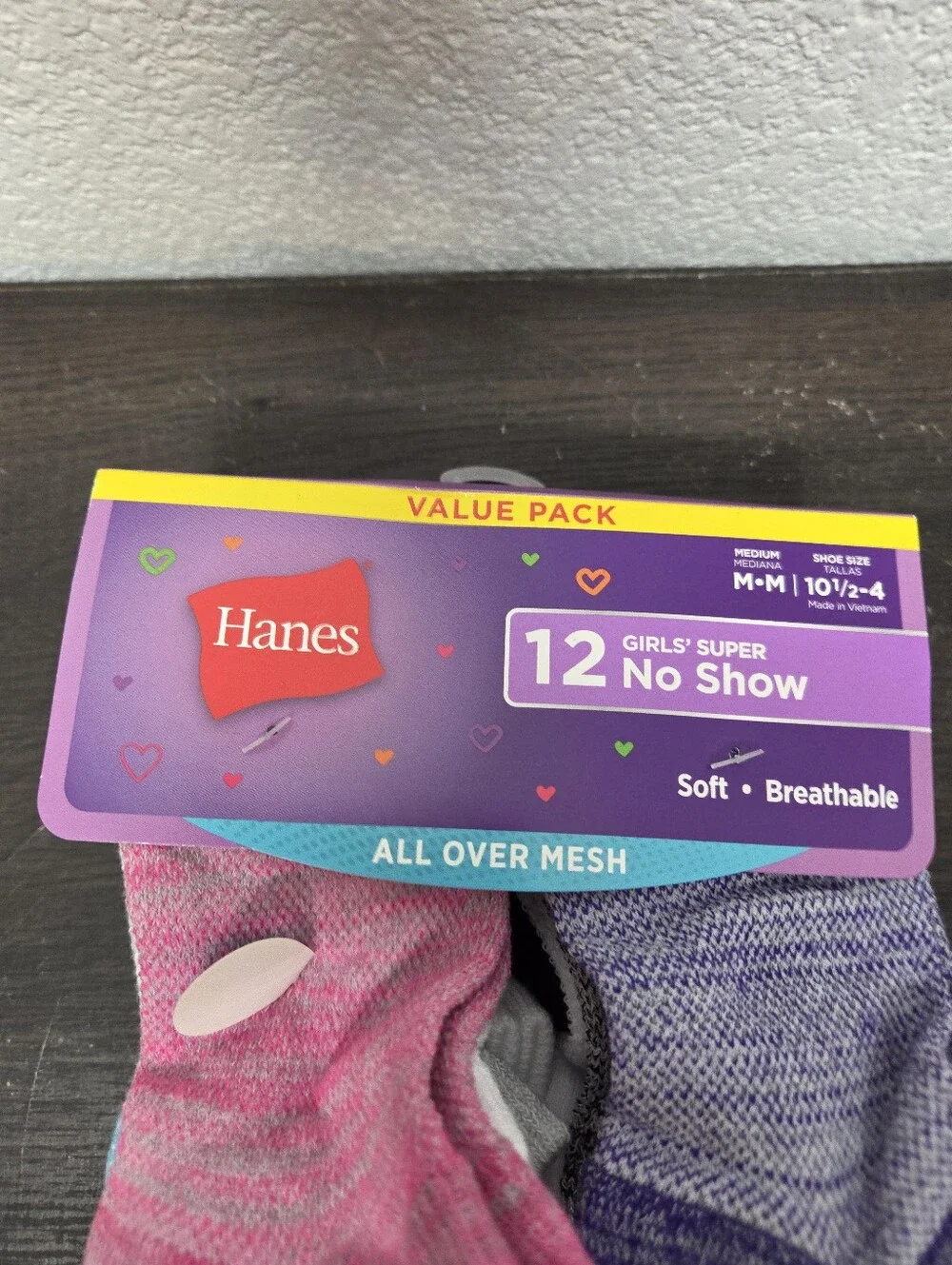 Hanes Girls' No-Show Socks Medium (10 1/2-4) 12 Pair Nwt